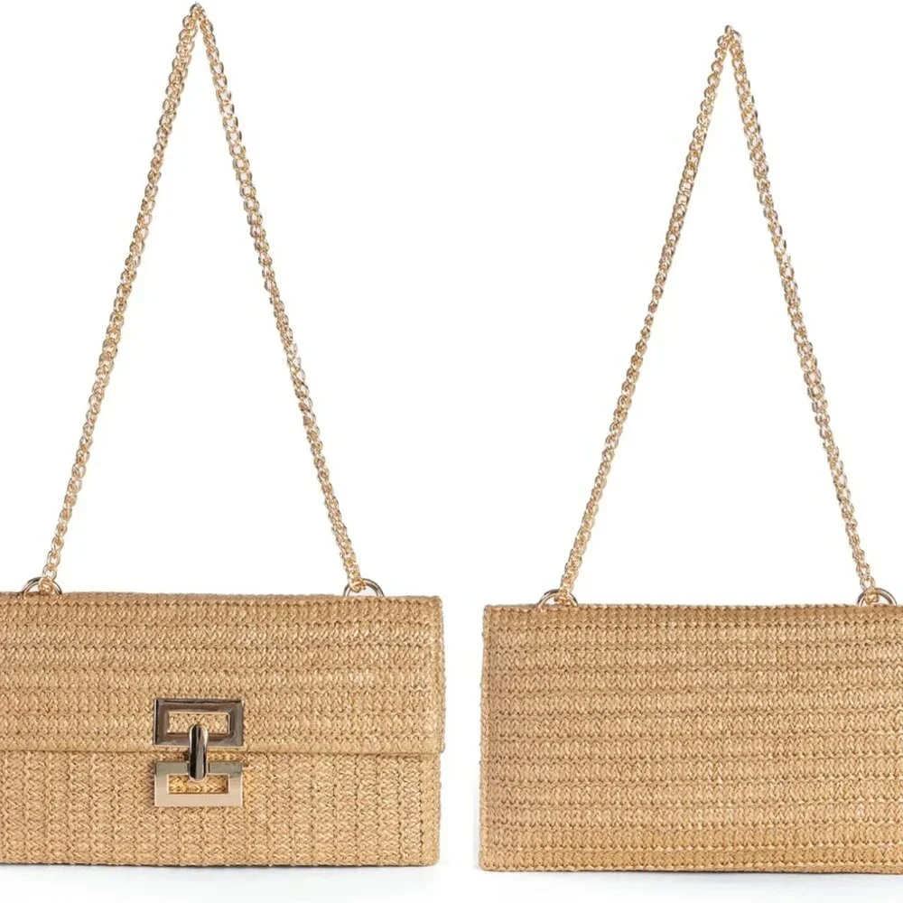 Straw Clutch Purses Women Summer Beach Handbags Boho Woven Envelope Wallet Fold - Picture 6 of 7